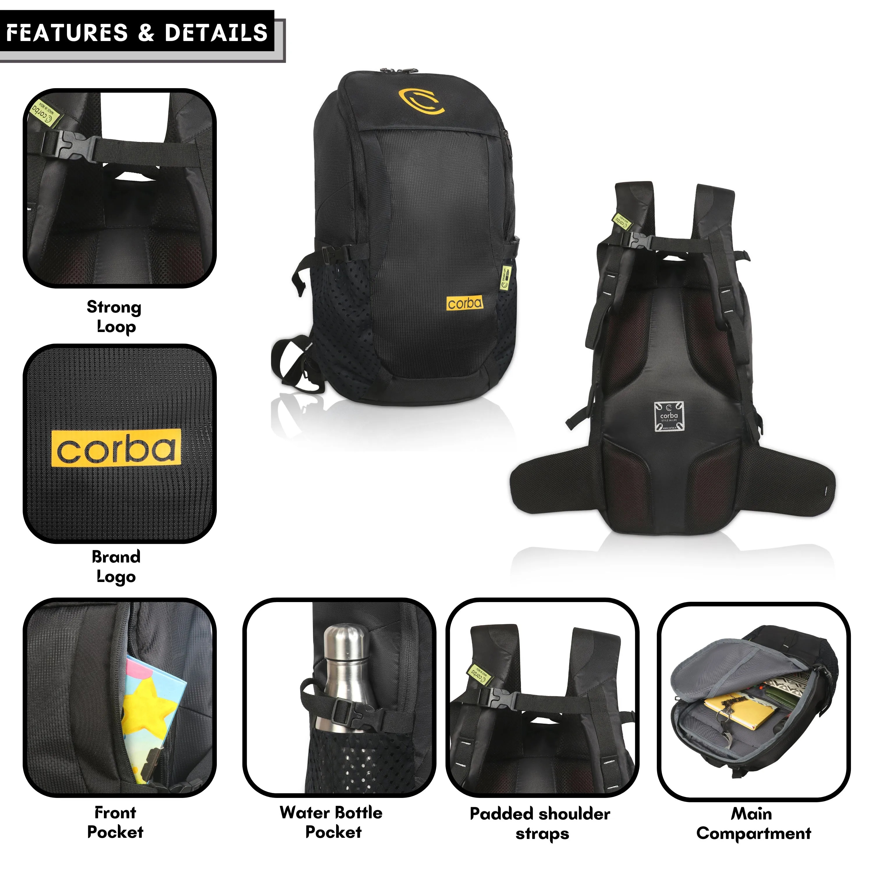 Corba Large 37 L Backpack Adventure Unisex Bag Black