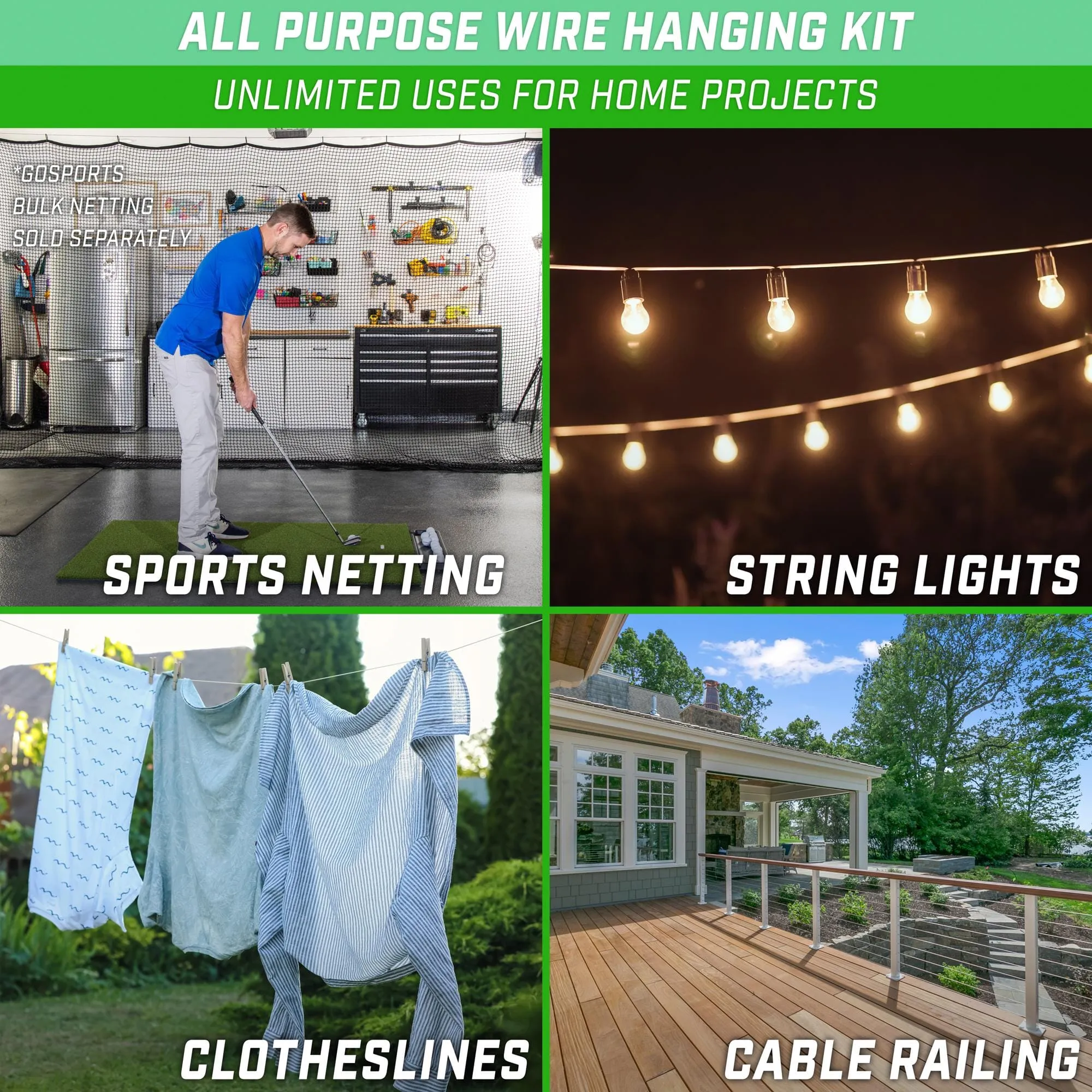 GoSports 30 ft Span Adjustable Wire Hanging Kit