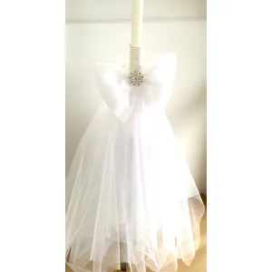 Orthodox Wedding Candles - Tulle Bow & Silver Brooch