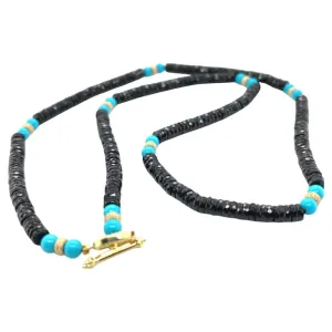 Sleeping Beauty Turquoise and Black Spinel and Gold Beaded Necklace